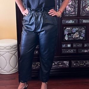 ZARA High rise faux leather pants Baggy Paperbag top,sz 10